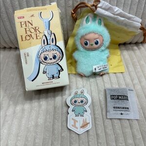 “I” Pin For Love Series(A-M)mint green Labubu.PopMart.New. Box opened to verify.